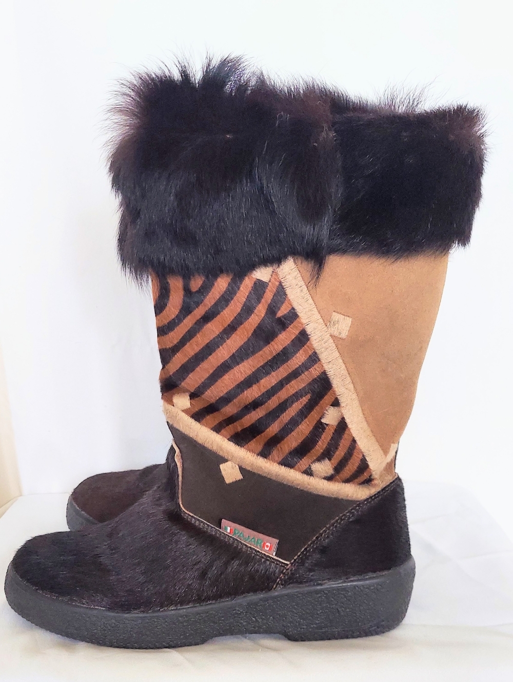 Pajar Apres Ski Goat Hair Animal Print Boots US 7.5 EU 38 Made in Italy